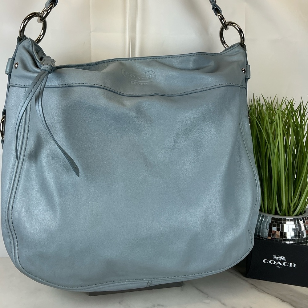 Coach Zoe Light Dusty Blue Silver Leather Large Hobo Bag - Picture 8 of 14